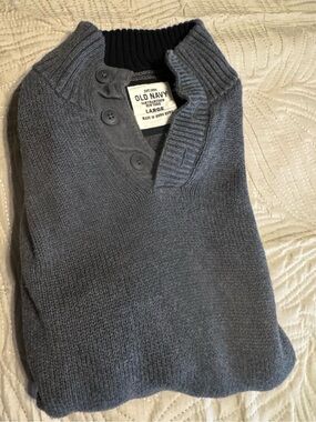 Old Navy Men's Charcoal Gray V-Neck Button Pullover Sz Large